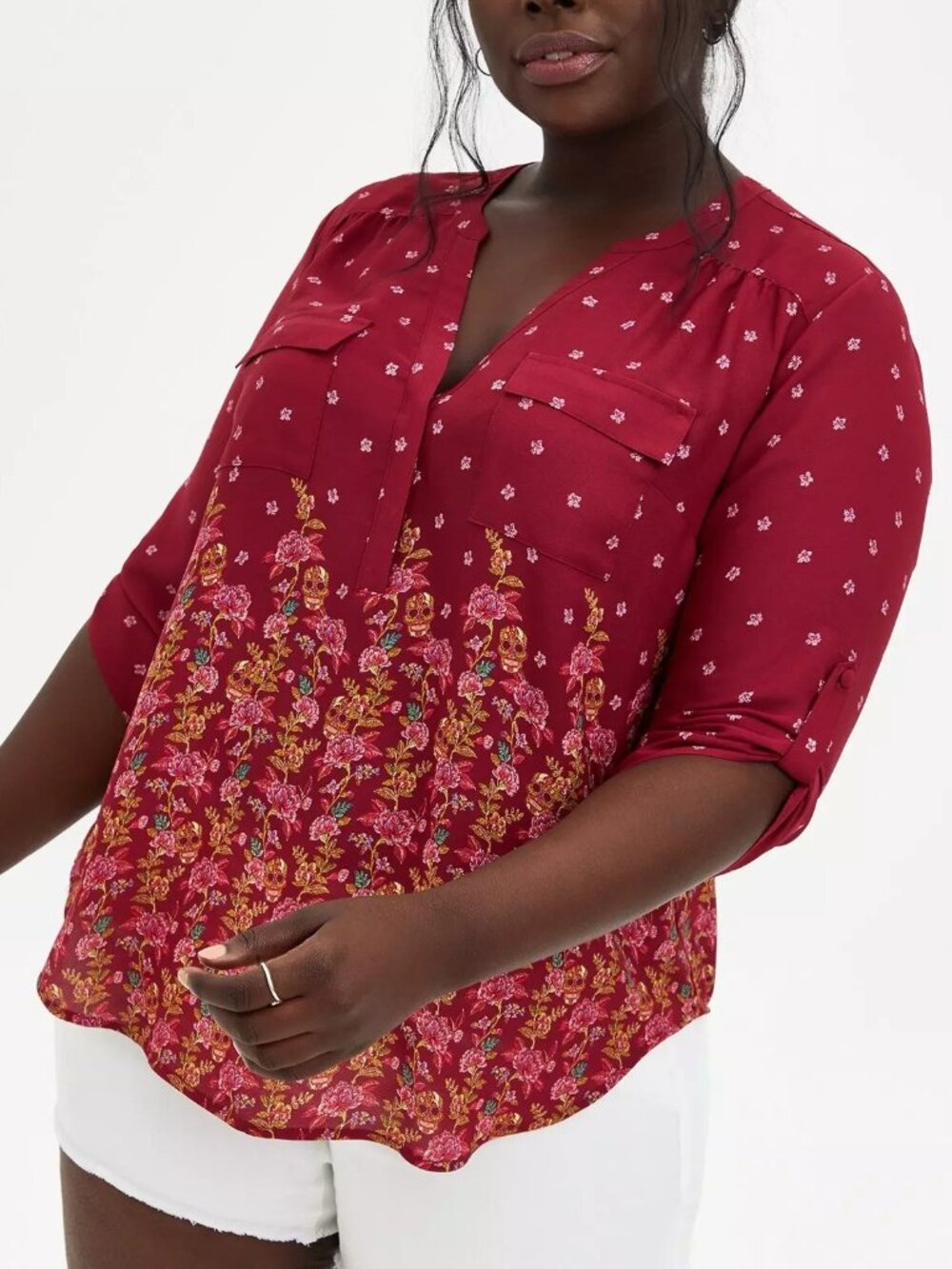 torrid Burgundy Floral Skull Print Blouse